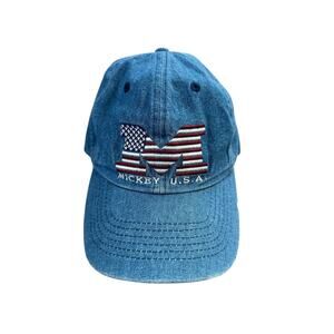 Vintage 90s Mickey Inc Mickey USA Red White Blue Flag Denim Adjustable Hat VTG